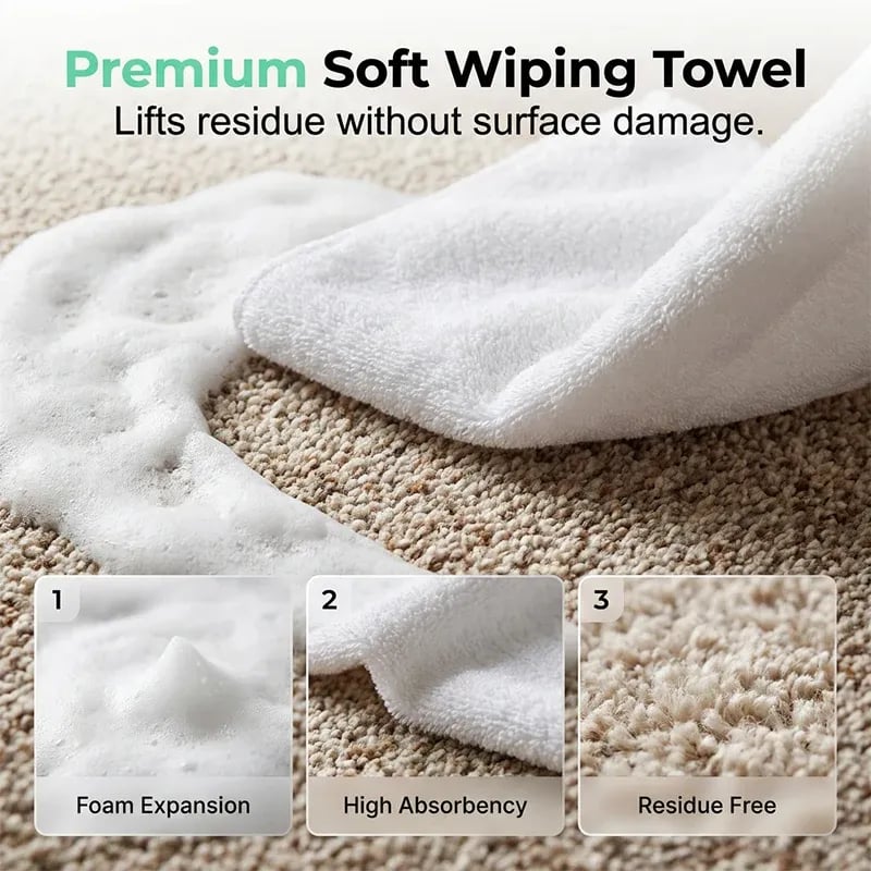 Premium soft wiping towel cleaning up foam residue effortlessly