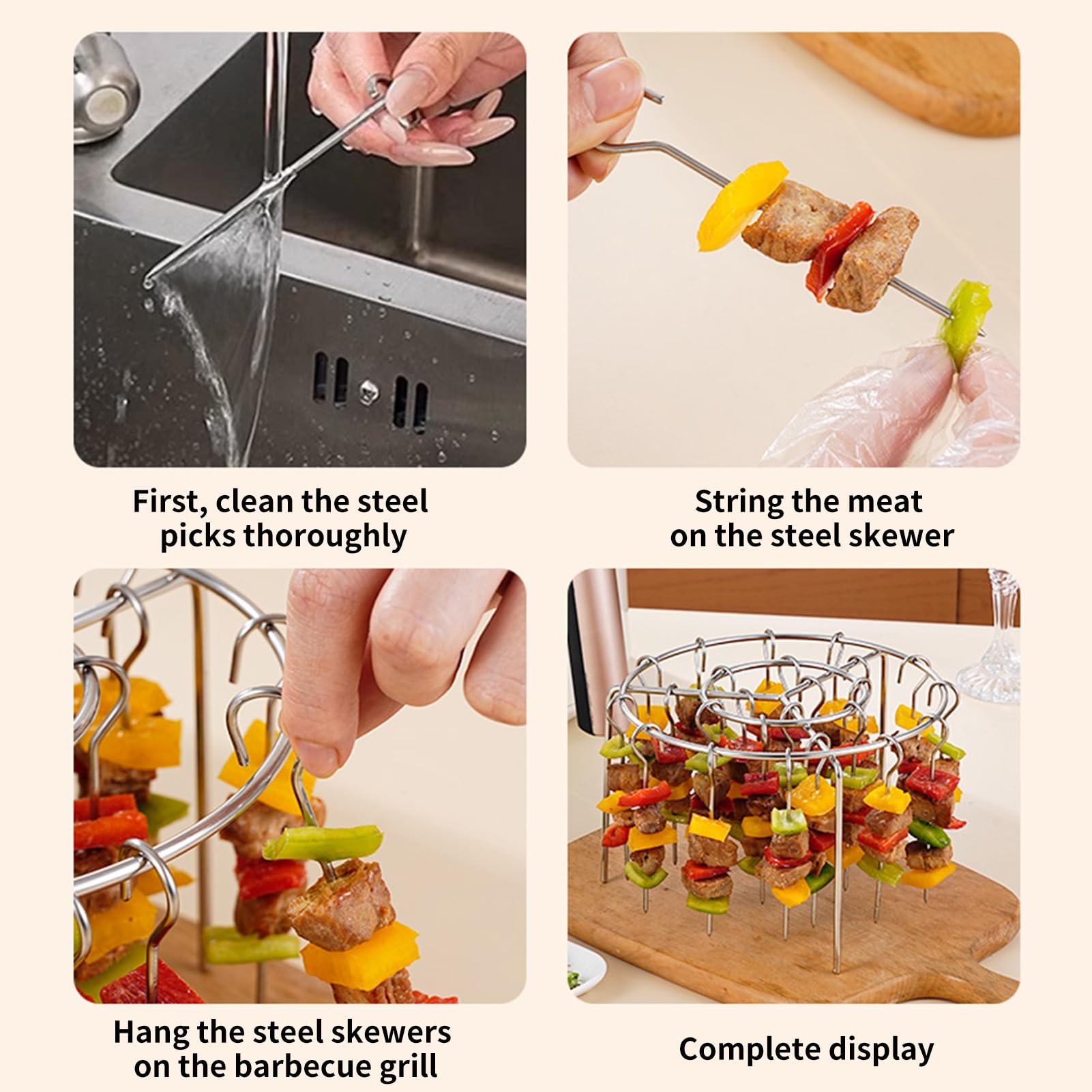 Step-by-step instructions for using the skewer rack