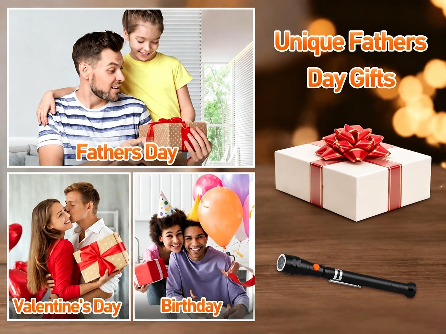Extendable Magnetic Pickup Tools - Telescoping Magnet with LED Flashlight Gifts for Men, Fathers Day Mens Gifts from Daughter Son, Birthday Gifts for Men Dad Him,car accessories