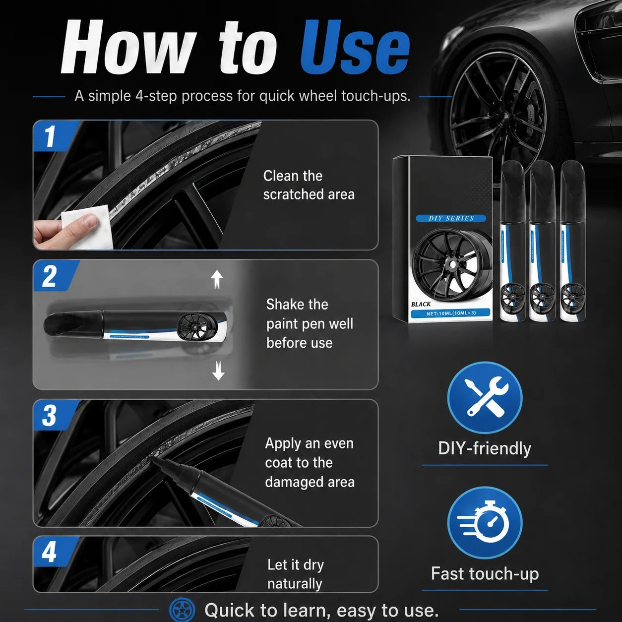 How to apply wheel scratch repair pen