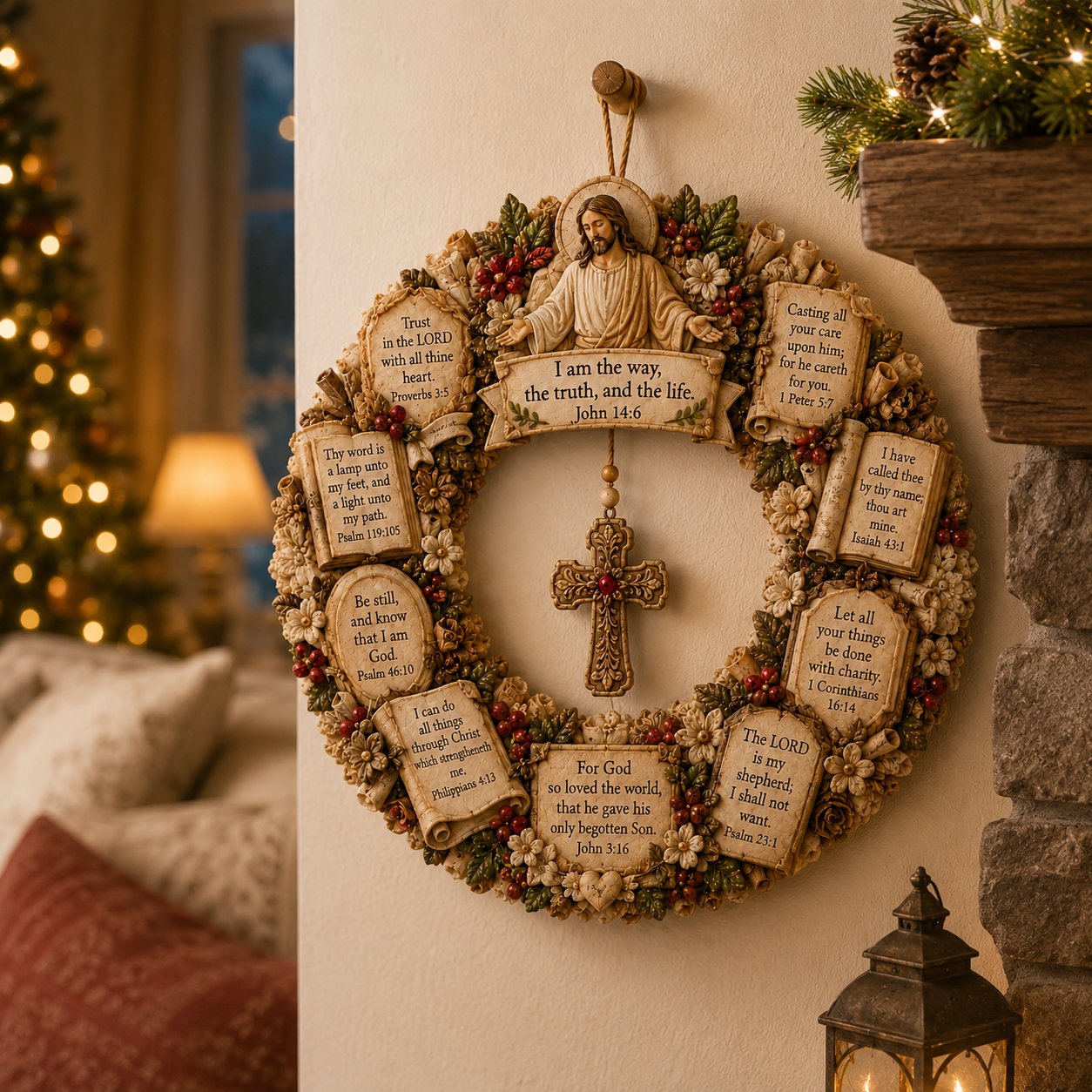 Jesus Scripture wreath faith inspired details