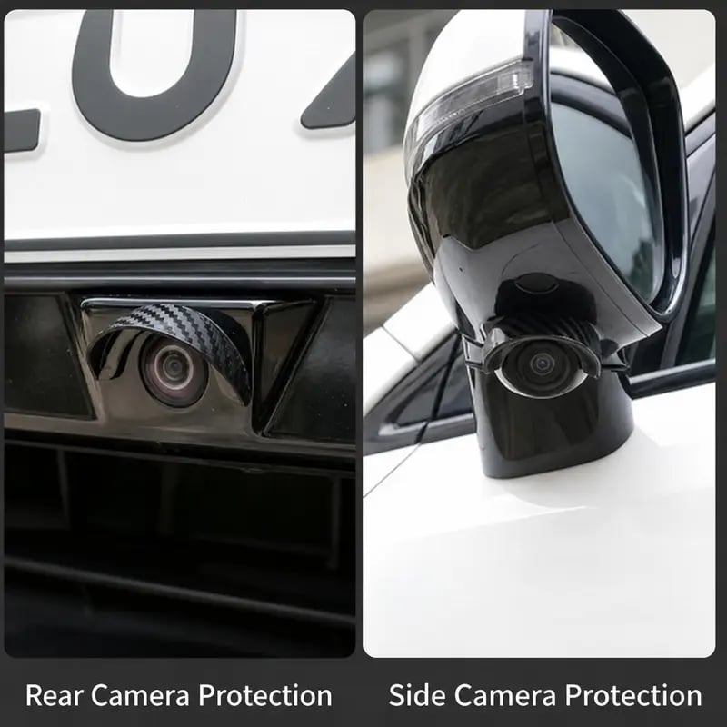 Rear camera and side camera rain visor applications