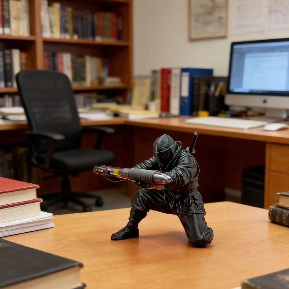 Creative ninja gift item displayed in a study room or library setting