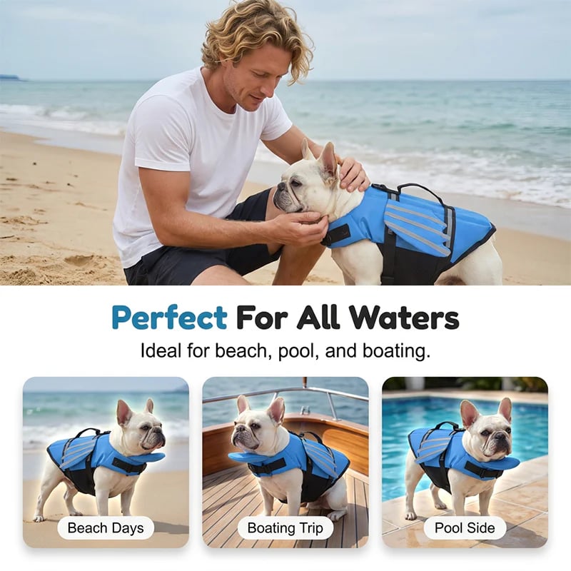 Breathable mesh belly panel on dog life jacket for drainage and comfort