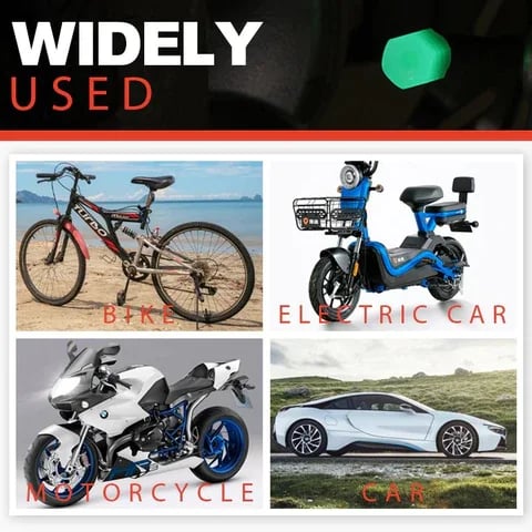 Fluorescent tire valve caps for different vehicle types