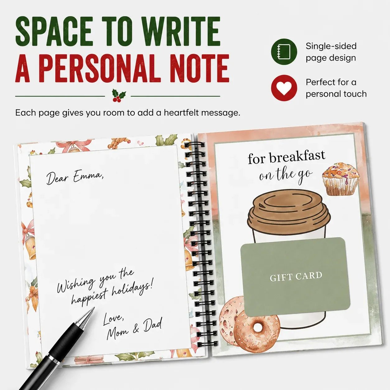 Christmas Gift Card Book with space for a handwritten personal message