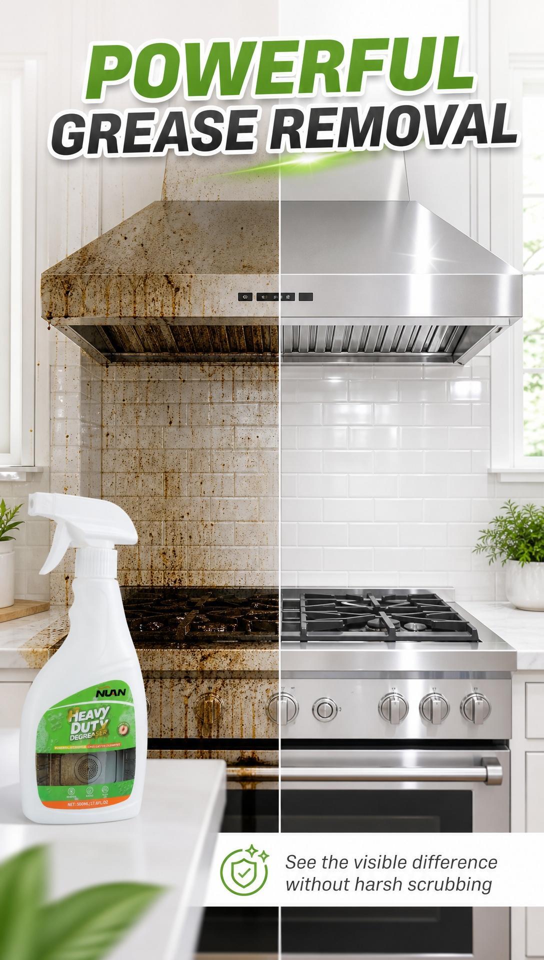 NUAN Heavy Duty Kitchen Degreaser Spray - 500ml Multi-Use Kitchen Household Products, Household Items for Grill Cleaning, Grease Removal on Appliances, Stovetops, Range Hoods, 500 Ml NUAN Heavy Duty Kitchen Degreaser Spray - 500ml Multi-Use Kitchen Household Products, Household Items for Grill Cleaning, Grease Removal on Appliances, Stovetops, Range Hoods, 500 Ml