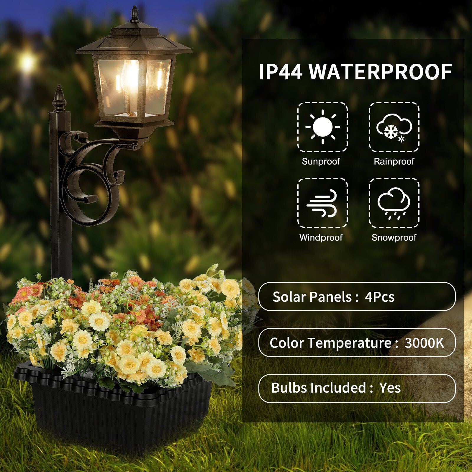 Waterproof Solar Lamp Post Light with Planter Outdoor Solar Pole Light Outside for Porch Yard Driveway Garden Patio Decor Warm White Waterproof Solar Lamp Post Light with Planter Outdoor Solar Pole Light Outside for Porch Yard Driveway Garden Patio Decor Warm White