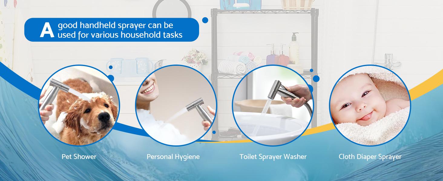Handheld Toilet Bidet Sprayer, Bathroom Accessories, 3-in-1 Adjustable Pressure Stainless Steel Nozzle, Brushed Nickel, Easy-Install Attachment for Personal Hygiene, Toilet Cleaning