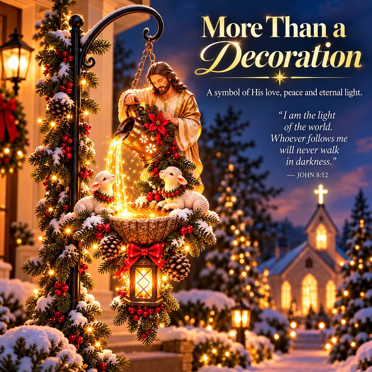 Jesus Christmas hanging fountain daytime and nighttime comparison