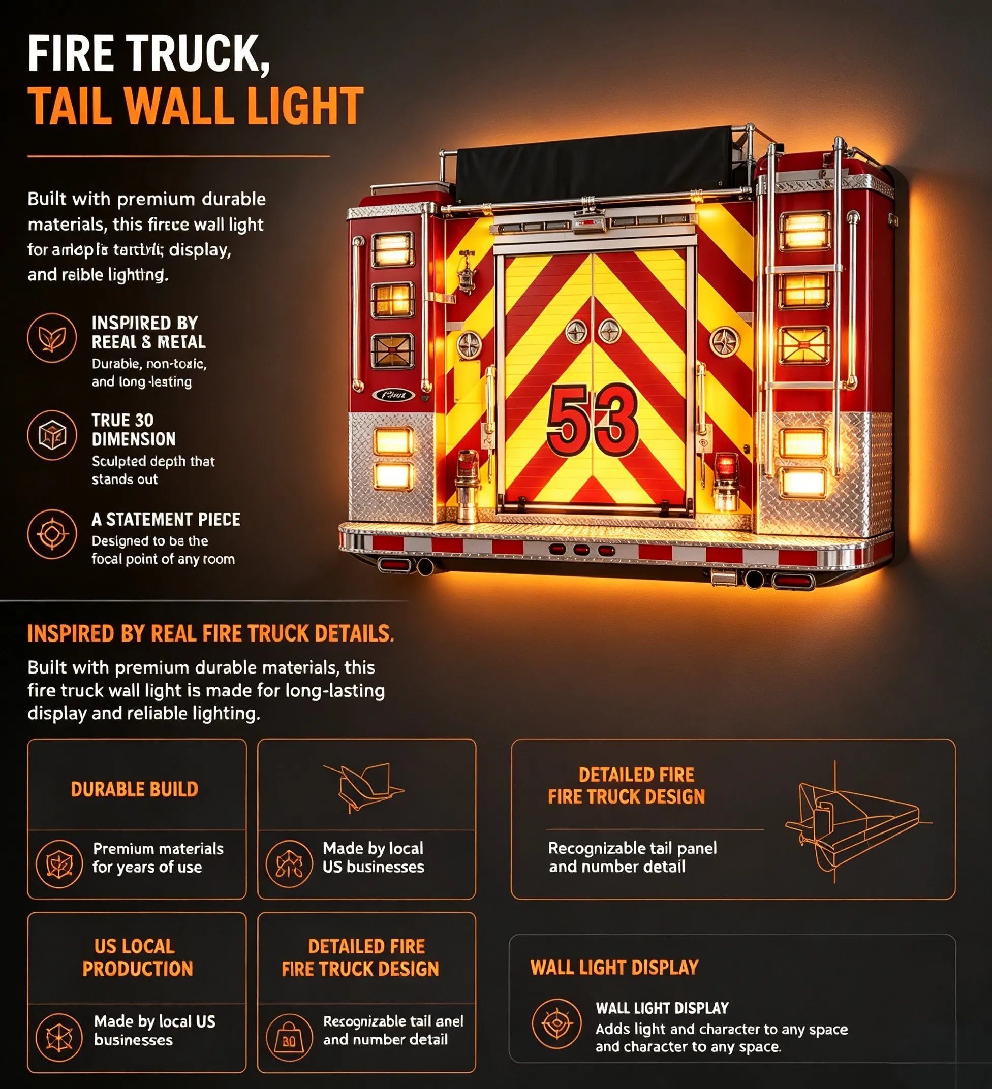 3D fire truck tail wall light