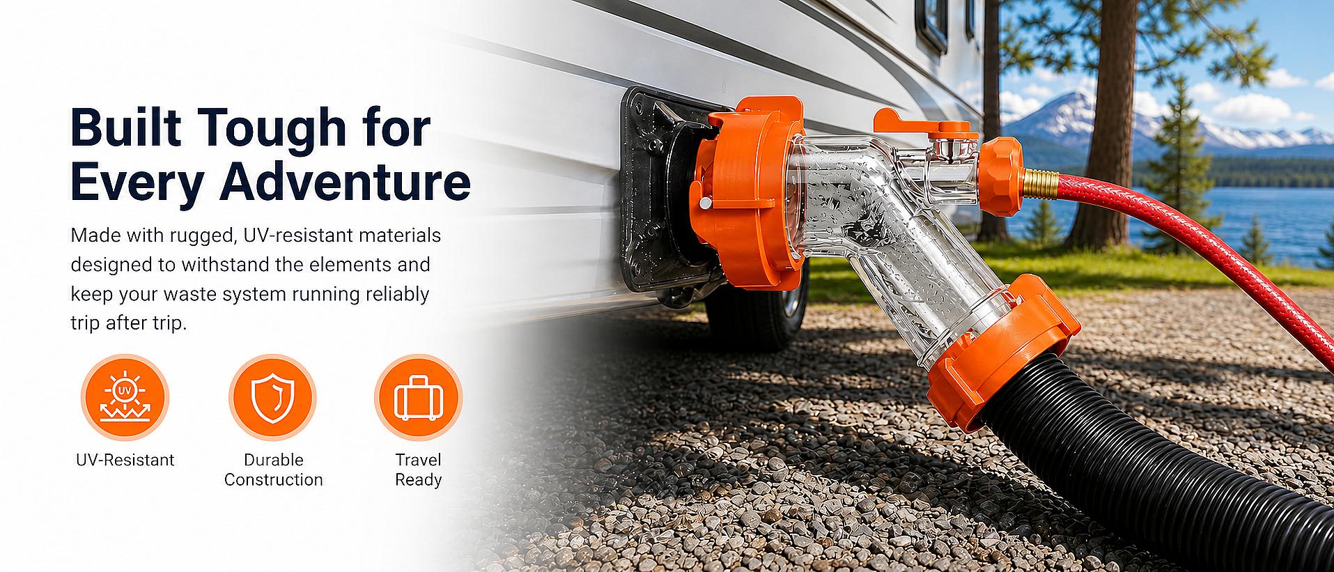 RV Tank Rinser with 45-Degree Clear Sewer Hose Adapter, Shut-Off Valve, Leak-Resistant Bayonet Fitting for 3-Inch Standard RV Sewer Outlets, Reverse Flush for Black Water Tanks RV Tank Rinser with 45-Degree Clear Sewer Hose Adapter, Shut-Off Valve, Leak-Resistant Bayonet Fitting for 3-Inch Standard RV Sewer Outlets, Reverse Flush for Black Water Tanks