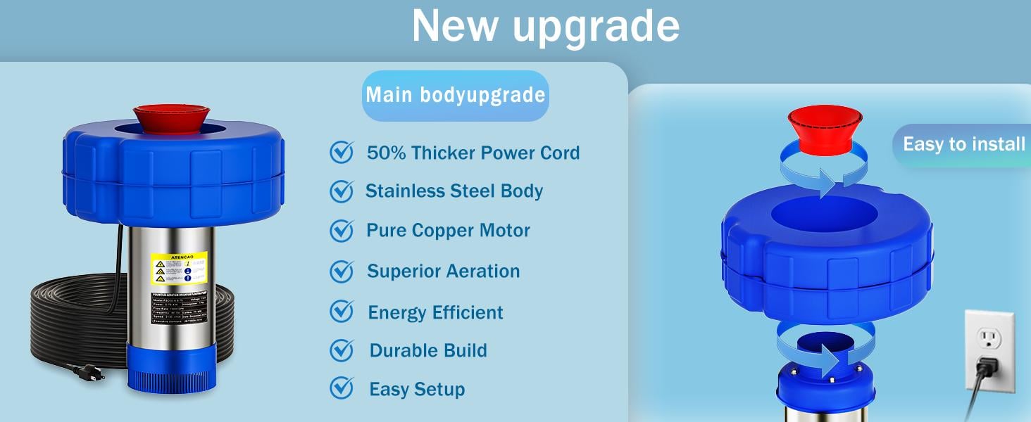 Pond Fountain Aerator 1HP 110V 750W 15000 GPH Floating Fountain Pump with 100 FT Power Cord 2 x 100 FT Rope Timer Fully Automatic Powerful Aerating Fountain for Larger Ponds, Lakes Pond Fountain Aerator 1HP 110V 750W 15000 GPH Floating Fountain Pump with 100 FT Power Cord 2 x 100 FT Rope Timer Fully Automatic Powerful Aerating Fountain for Larger Ponds, Lakes