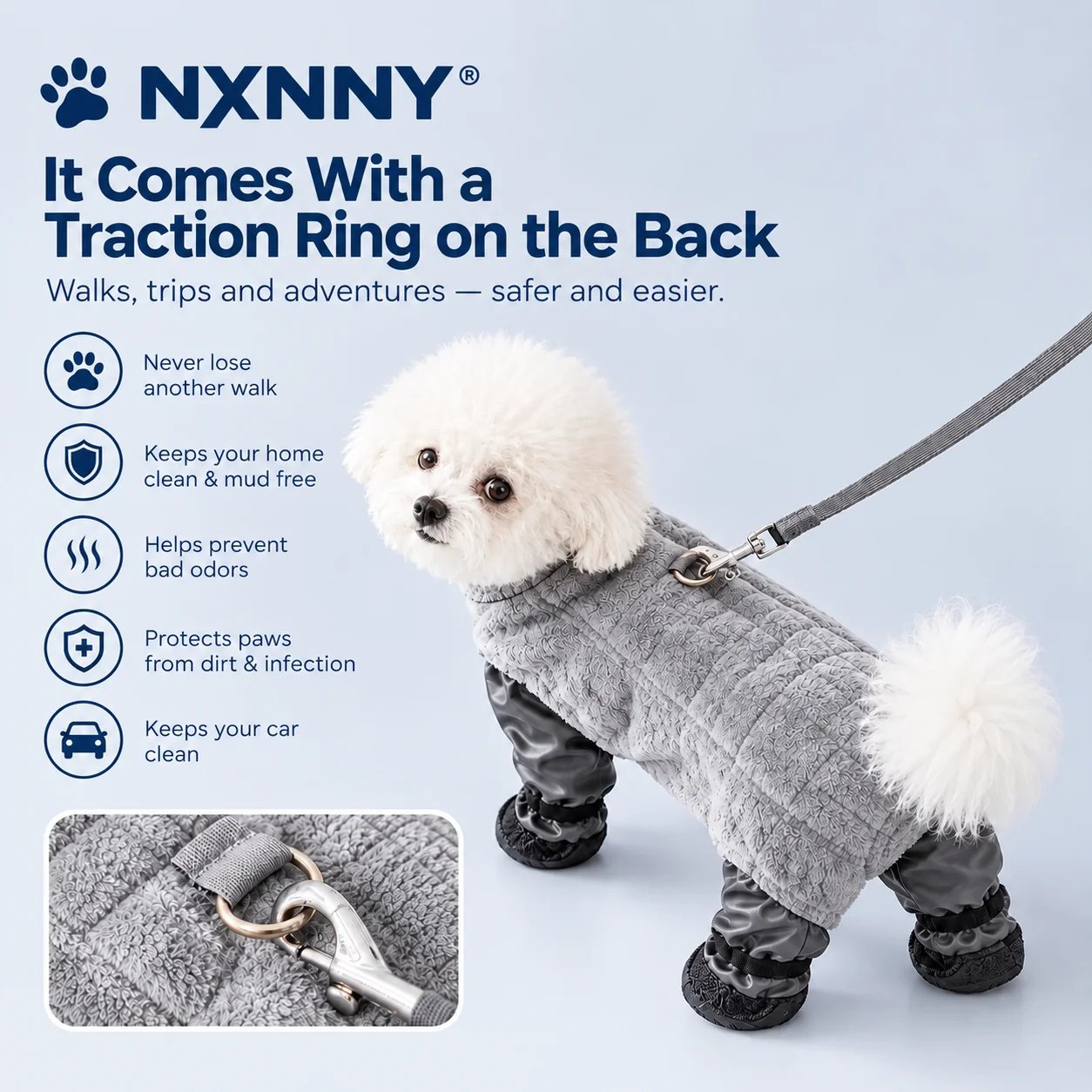 NXNNY Dog Paw Protection Suit leash attachment