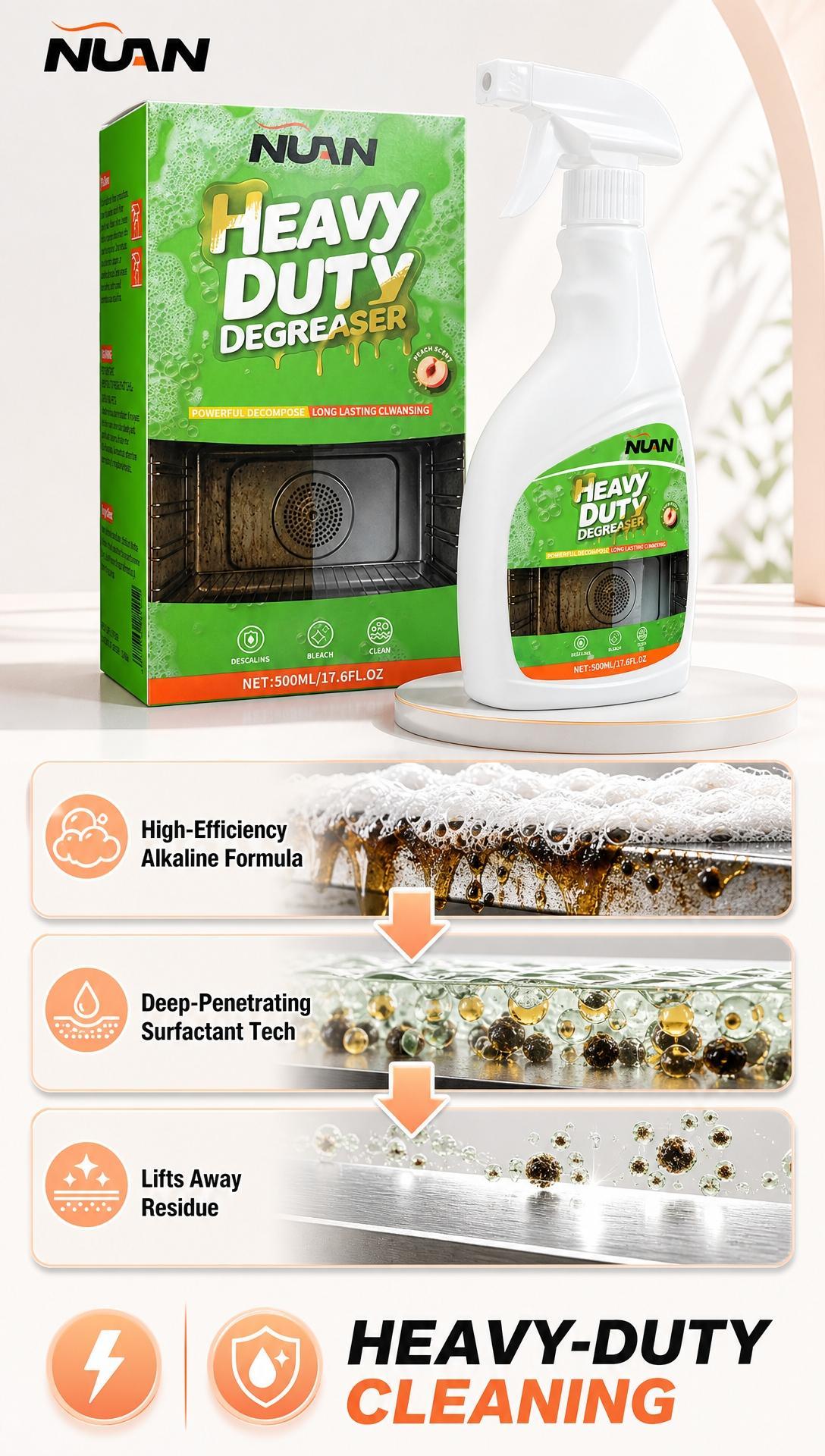 NUAN Heavy Duty Kitchen Degreaser Spray - 500ml Multi-Use Kitchen Household Products, Household Items for Grill Cleaning, Grease Removal on Appliances, Stovetops, Range Hoods, 500 Ml NUAN Heavy Duty Kitchen Degreaser Spray - 500ml Multi-Use Kitchen Household Products, Household Items for Grill Cleaning, Grease Removal on Appliances, Stovetops, Range Hoods, 500 Ml
