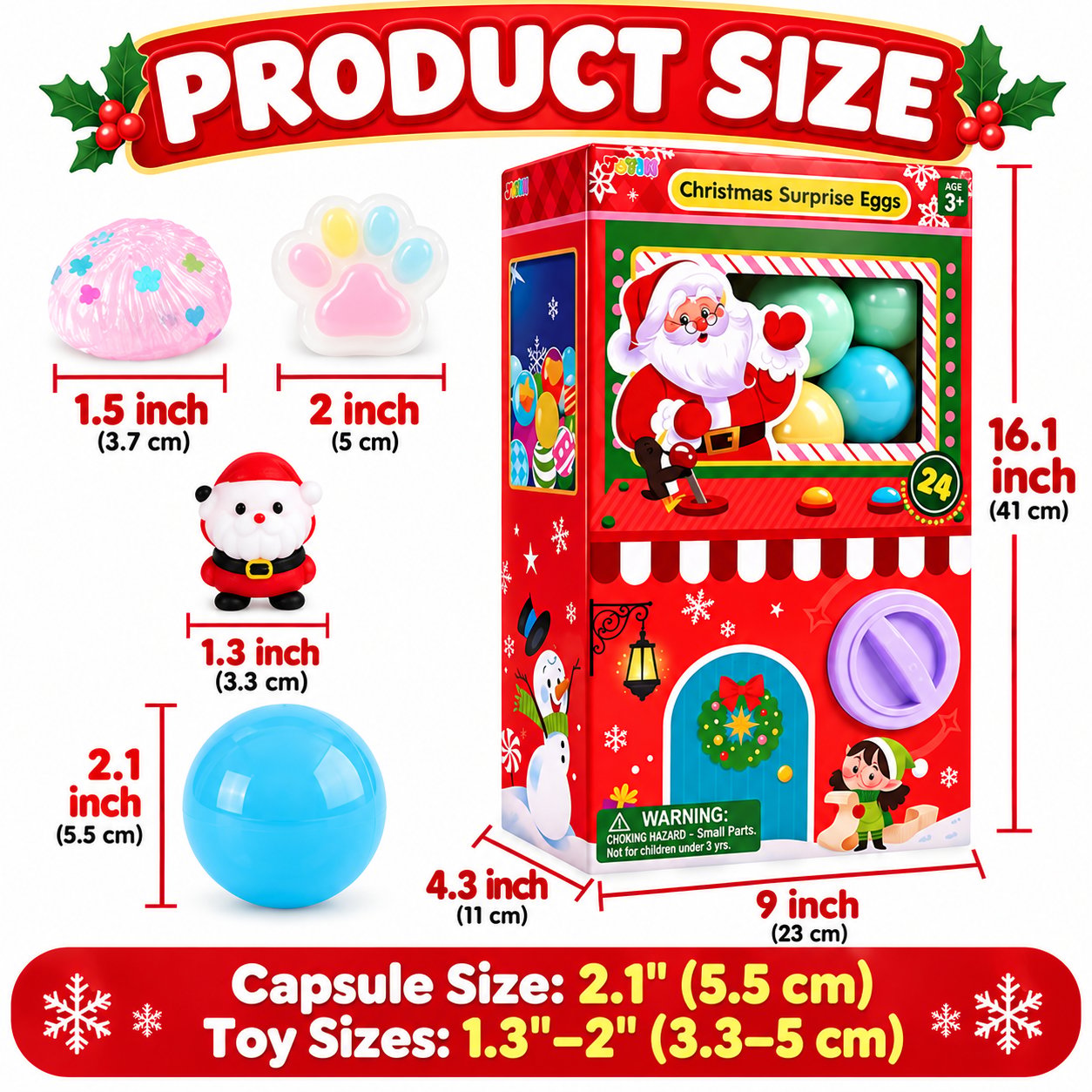 Christmas gachapon Advent calendar product dimensions and toy sizes