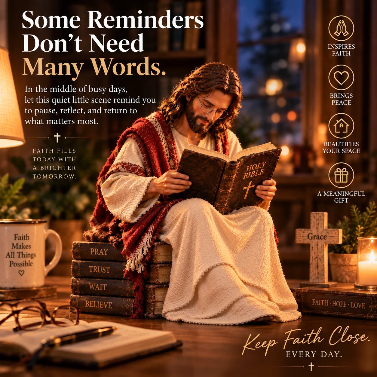Jesus reading Bible peaceful evening decor