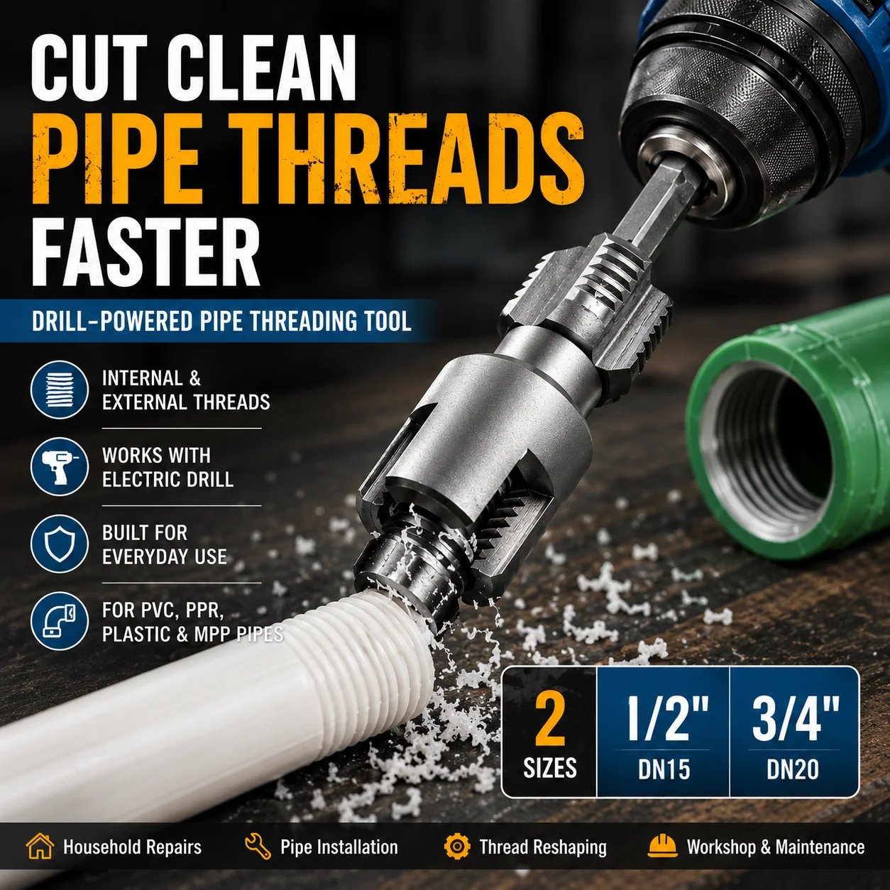 Damaged pipe thread before and after reshaping comparison