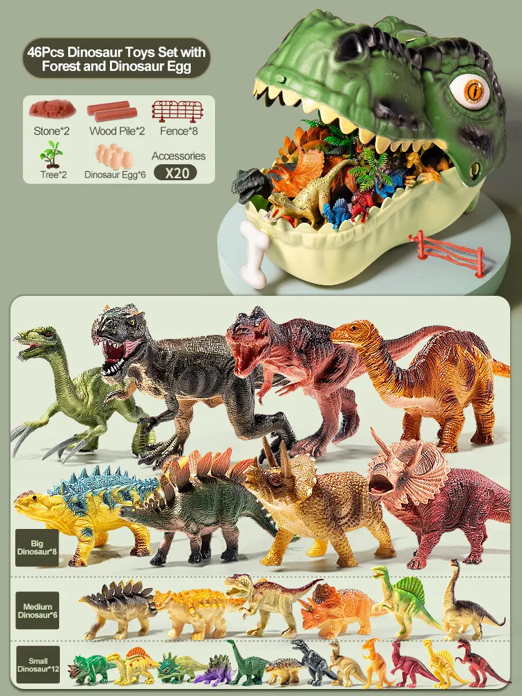 46 Pcs Dinosaur Toys Set Realistic Figures with Forest and Dinosaur Egg