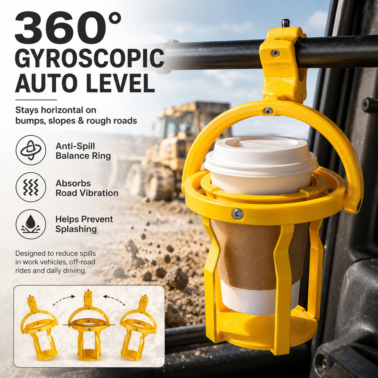 360 degree gyroscopic auto level anti spill cup holder