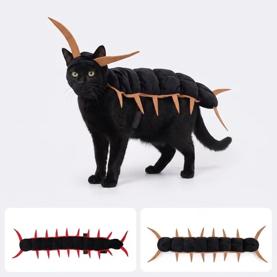 Halloween Cat Costume Centipede Outfit, Funny Pet Cosplay Costumes, Adjustable Straps for Small Medium Large Cats Outdoor Party Dress(Red)