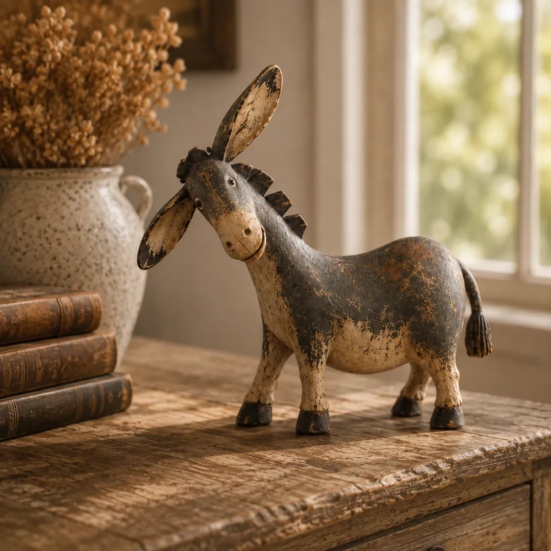 Rustic distressed donkey farmhouse figurine
