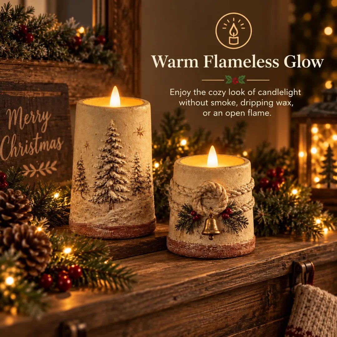 Remote controlled rustic flameless candle set
