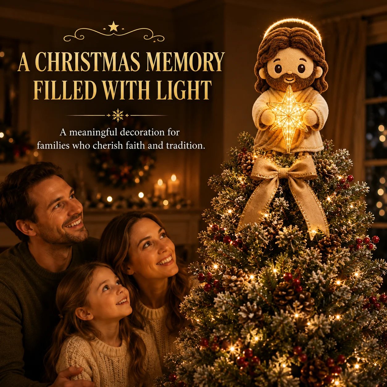 Faith inspired Christmas tree topper holiday scene