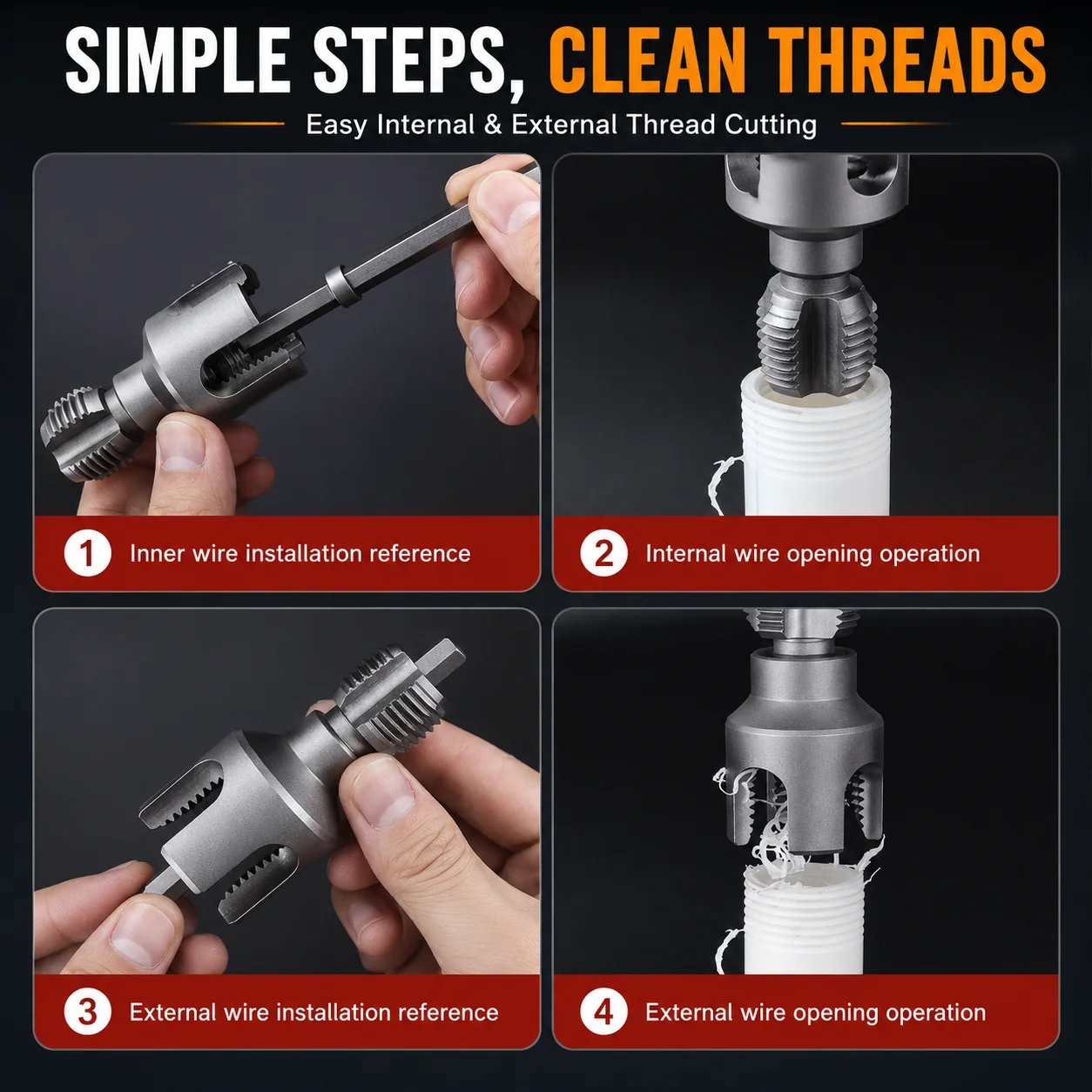 Plumber using drill powered threader on PPR water pipe