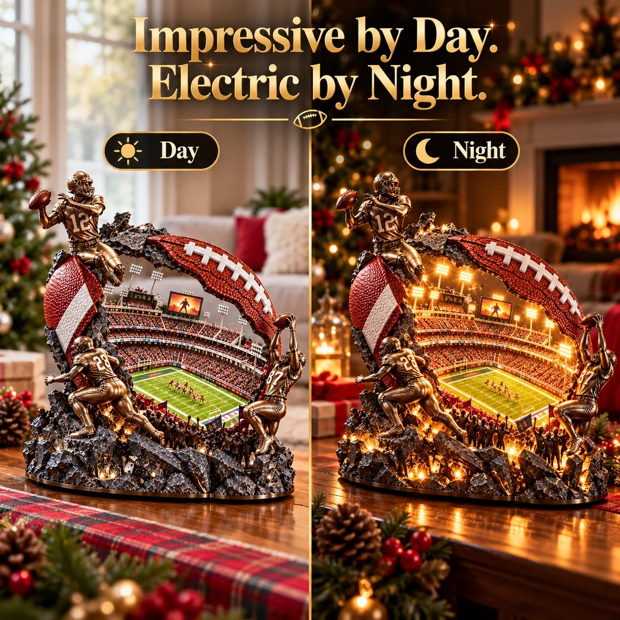 Football stadium collectible day and night comparison