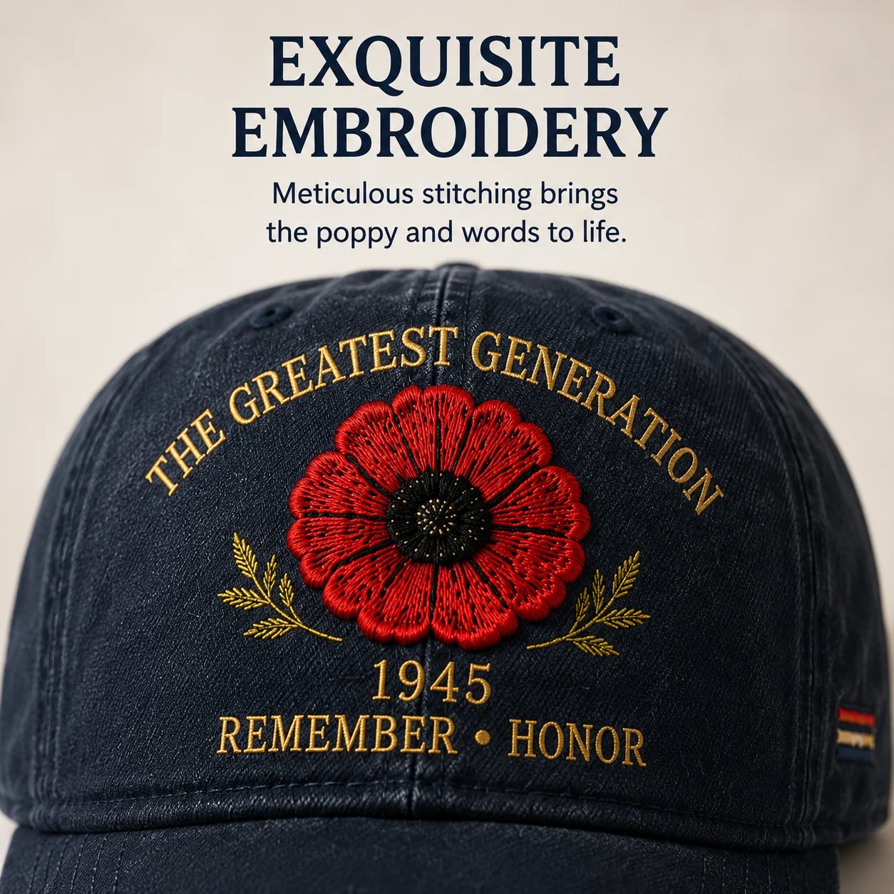 Detailed memorial poppy embroidery