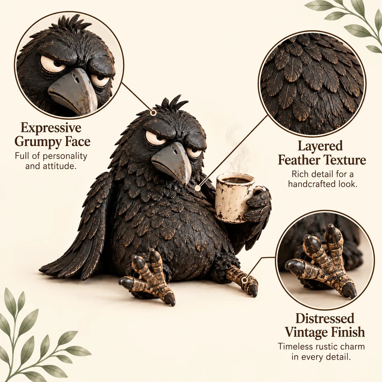 Rustic raven coffee figurine gift inspiration