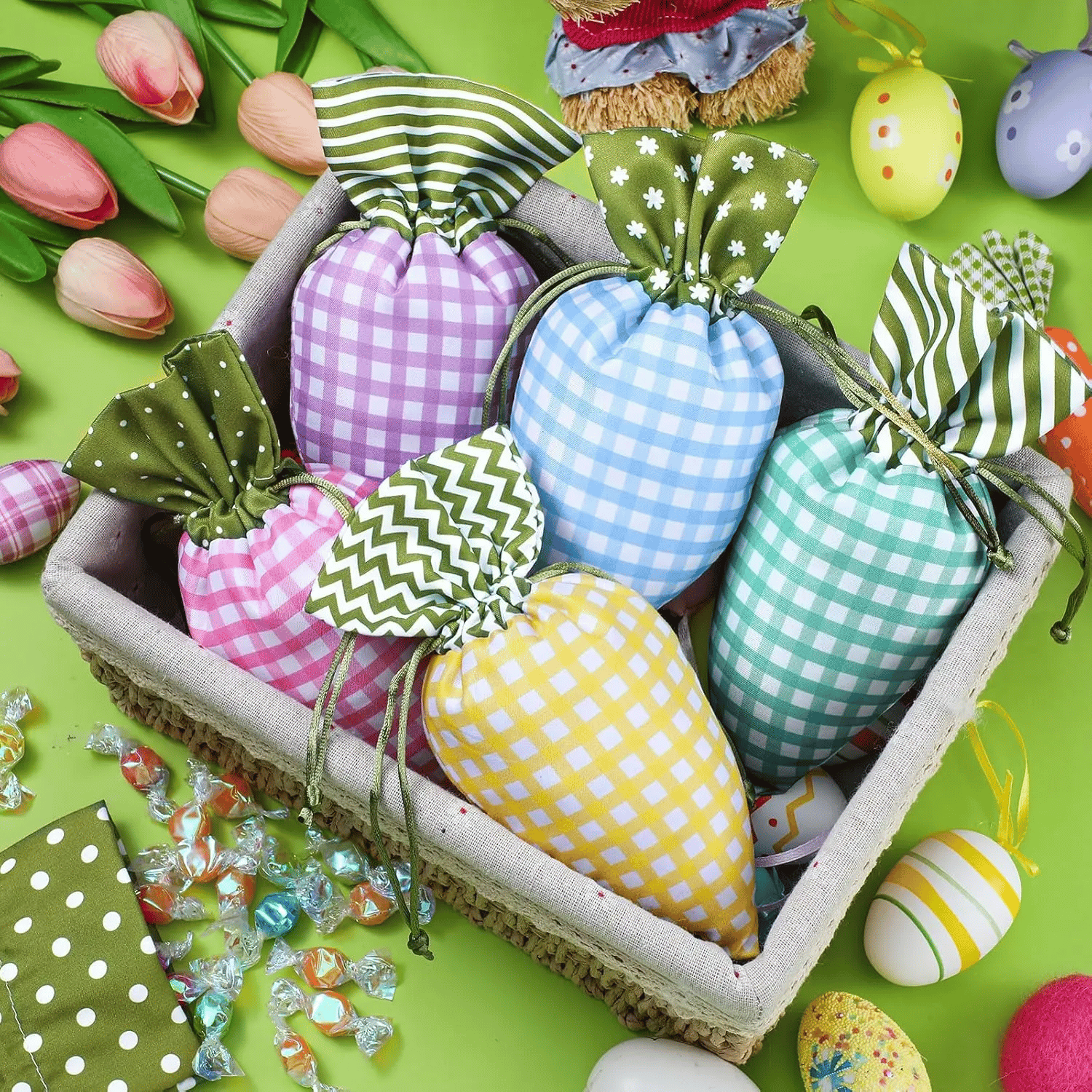 8/12/24Pcs Easter Carrot Drawstring Bags, Candy Gift Bags for Party & Egg Hunt