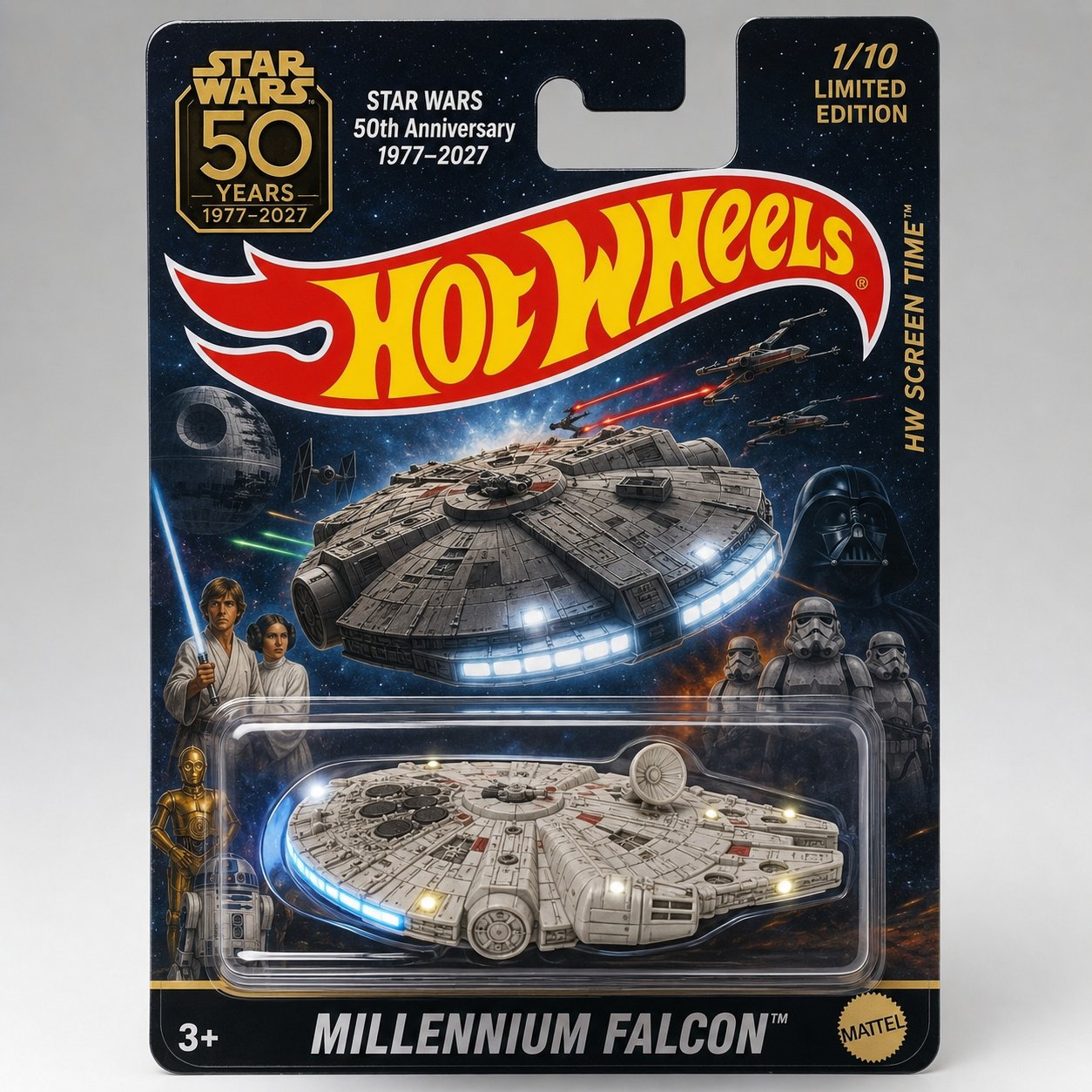 Hot Wheels Star Wars 50th Anniversary Commemorative Millennium Falcon Model packaging