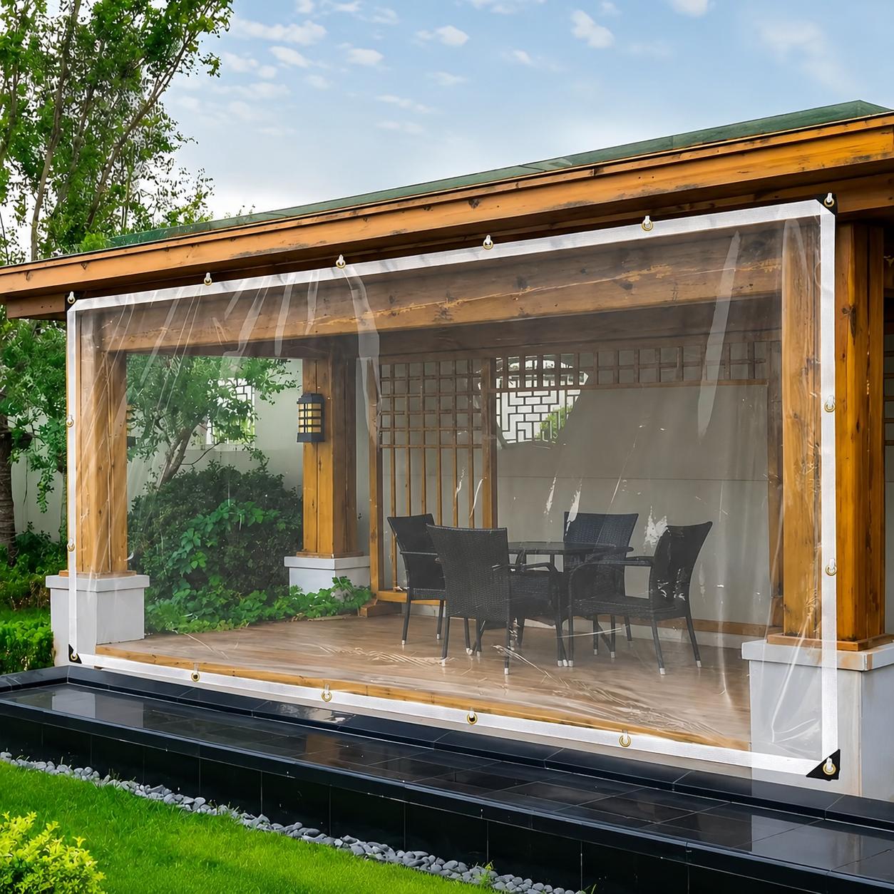 10x13FT Rainproof Polyethylene Tarps with Grommets, Transparent Outdoor Cover PE Tarps for Plant Piles, Patio Furniture, Home Supplies Rain Cloths