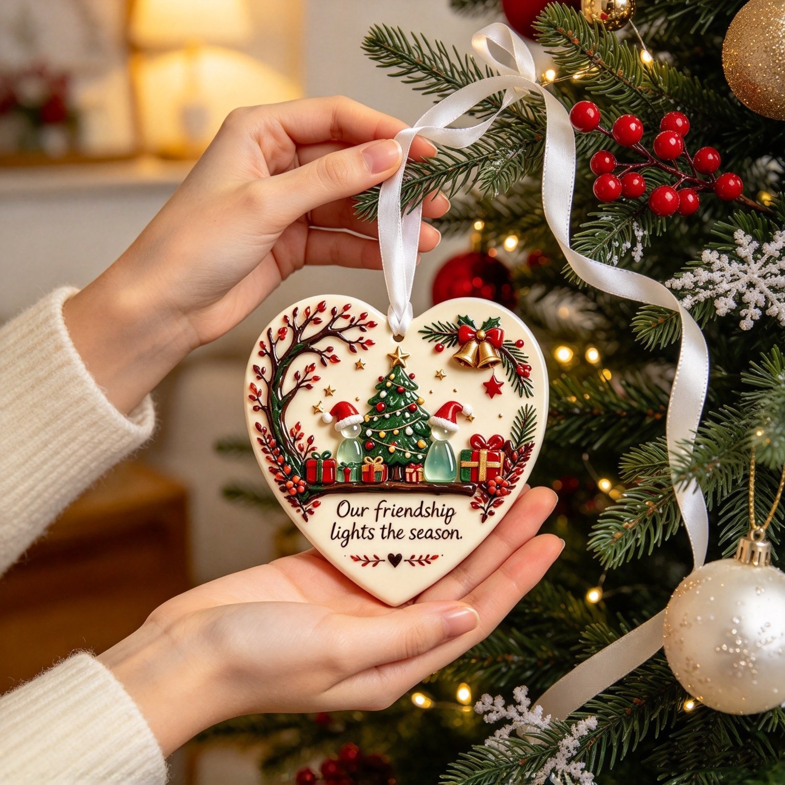 Christmas heart ornament gift with sea glass figures
