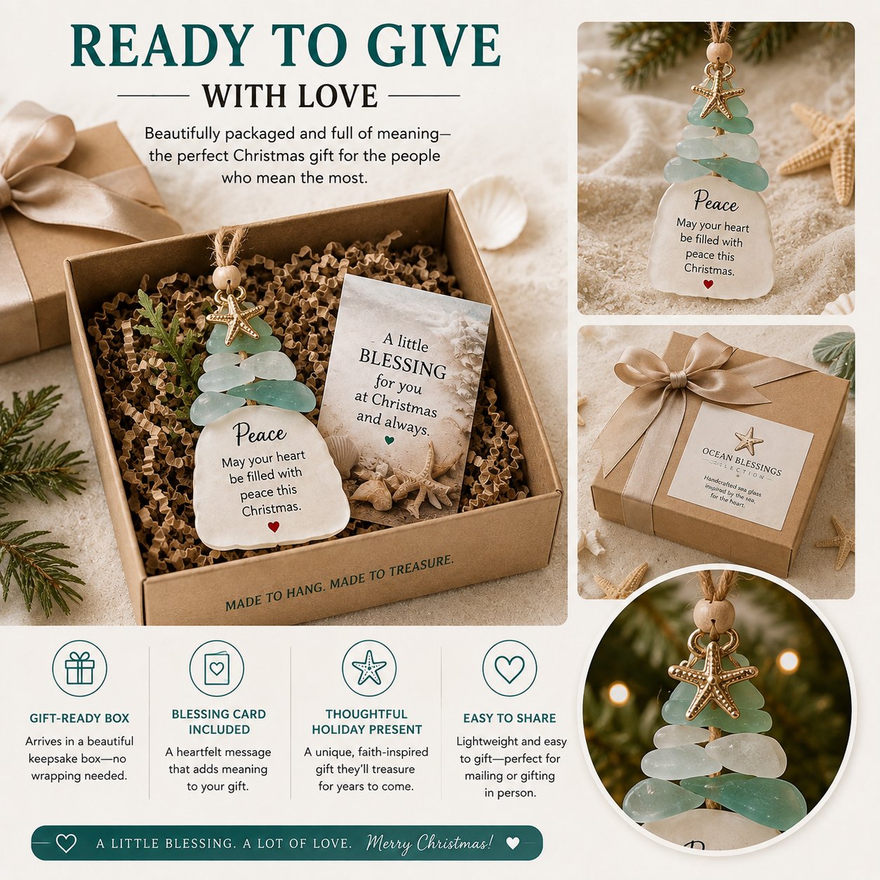 Ocean Blessings Christmas ornament gift presentation