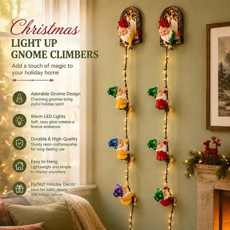 Christmas climbing gnome lighted wall decoration