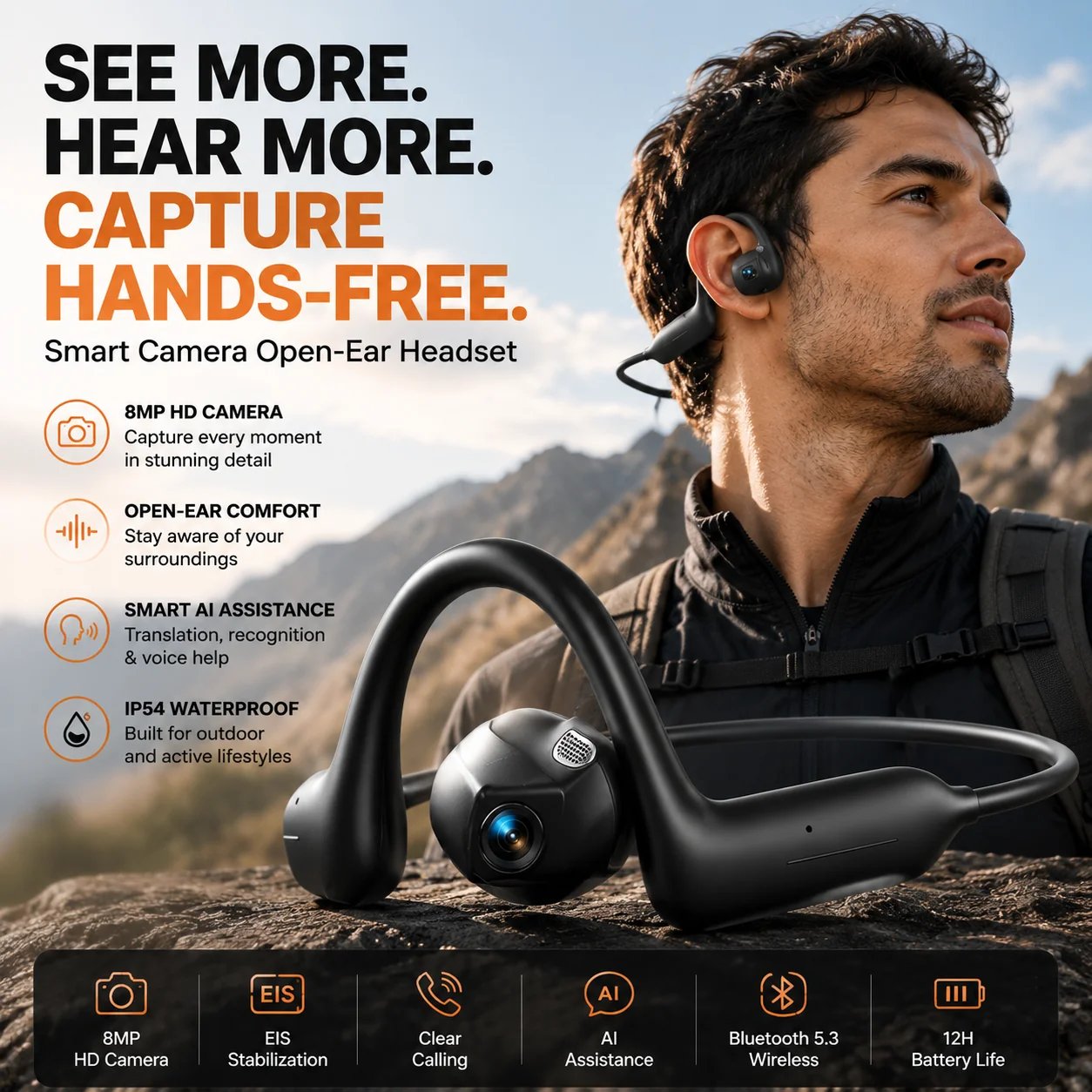 Smart open-ear camera headset