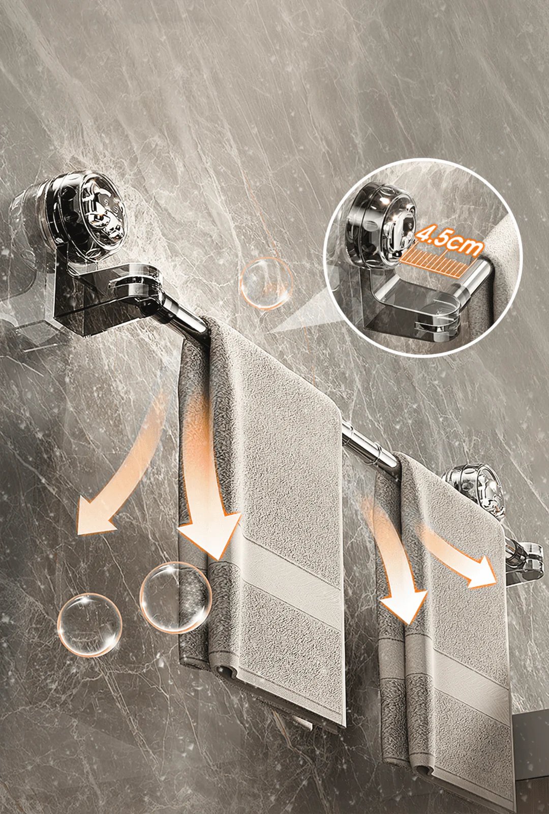 Ventilated widened wall gap towel bar