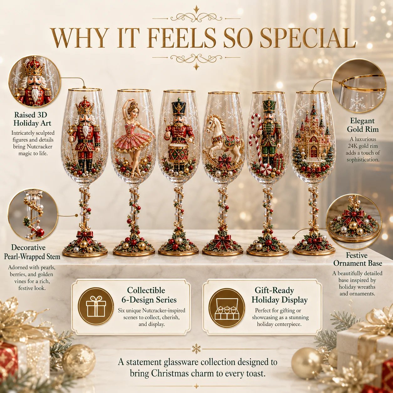 Six Christmas collector glass designs