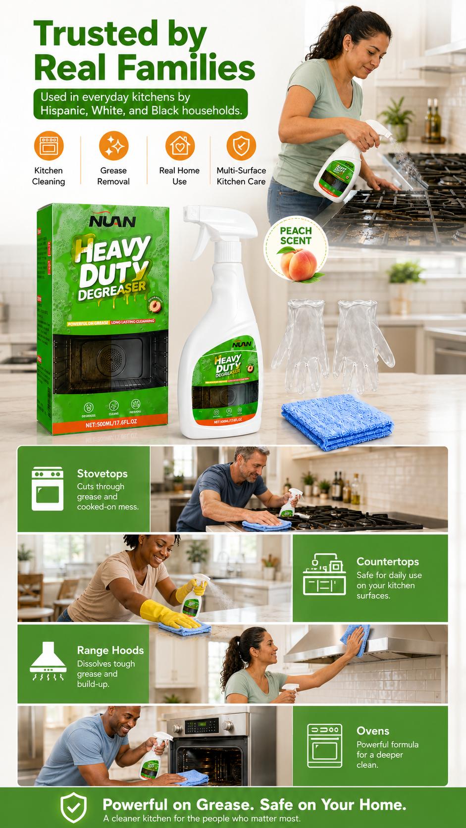 NUAN Heavy Duty Kitchen Degreaser Spray - 500ml Multi-Use Kitchen Household Products, Household Items for Grill Cleaning, Grease Removal on Appliances, Stovetops, Range Hoods, 500 Ml NUAN Heavy Duty Kitchen Degreaser Spray - 500ml Multi-Use Kitchen Household Products, Household Items for Grill Cleaning, Grease Removal on Appliances, Stovetops, Range Hoods, 500 Ml