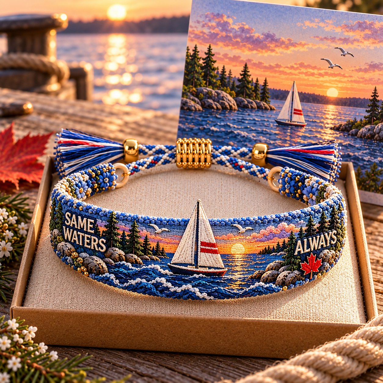 Same Waters Always sailboat embroidered bracelet