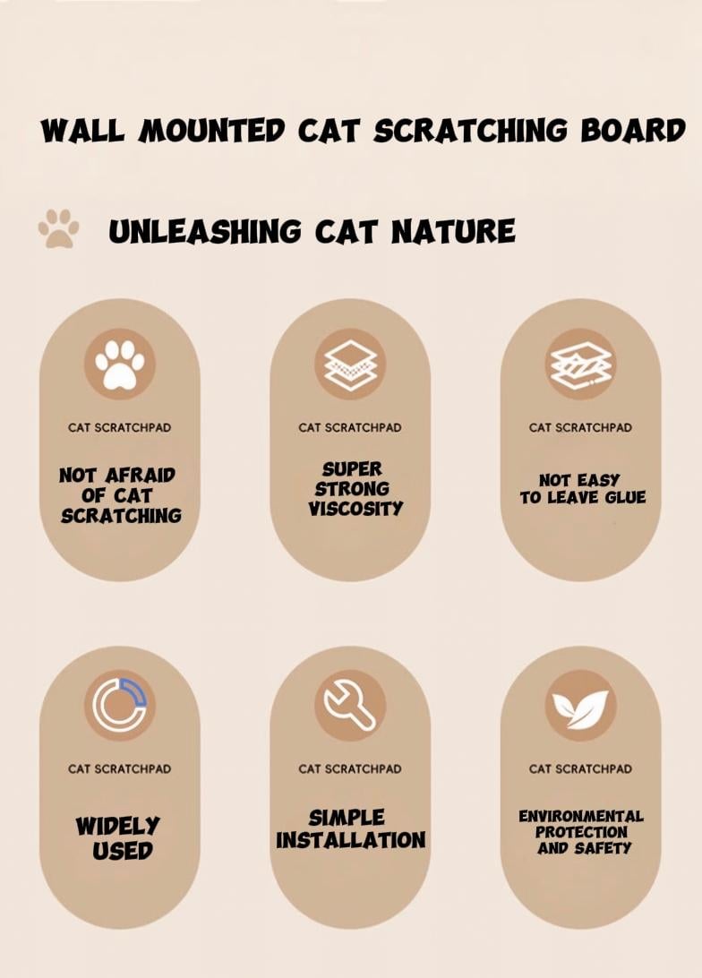Product Introduction of Wall-mounted cat scratching mat. It is wear-resistant and doesn't shed debris. It's a great tool to prevent cats from scratching the sofa. It can be pasted on doors, sofas and furniture. 1