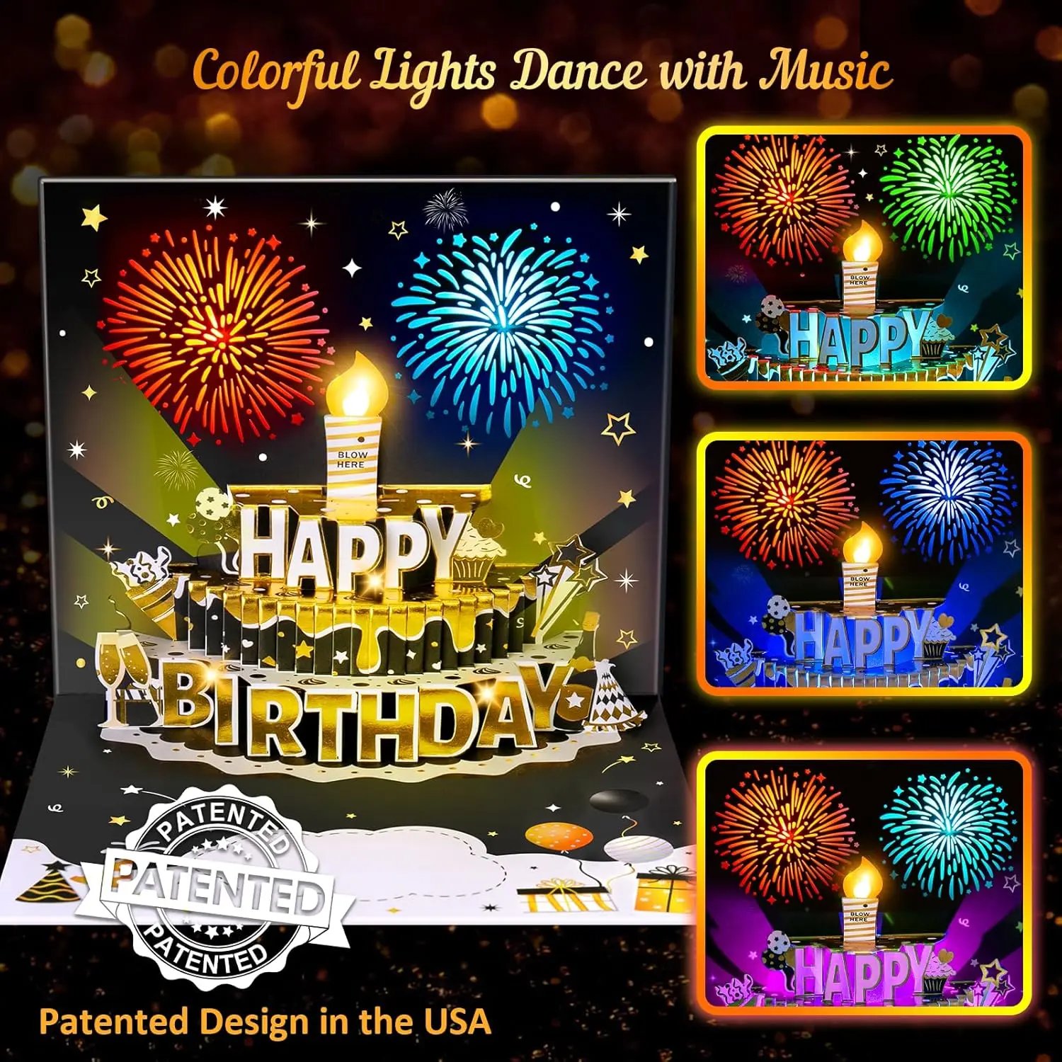 Color changing firework birthday card