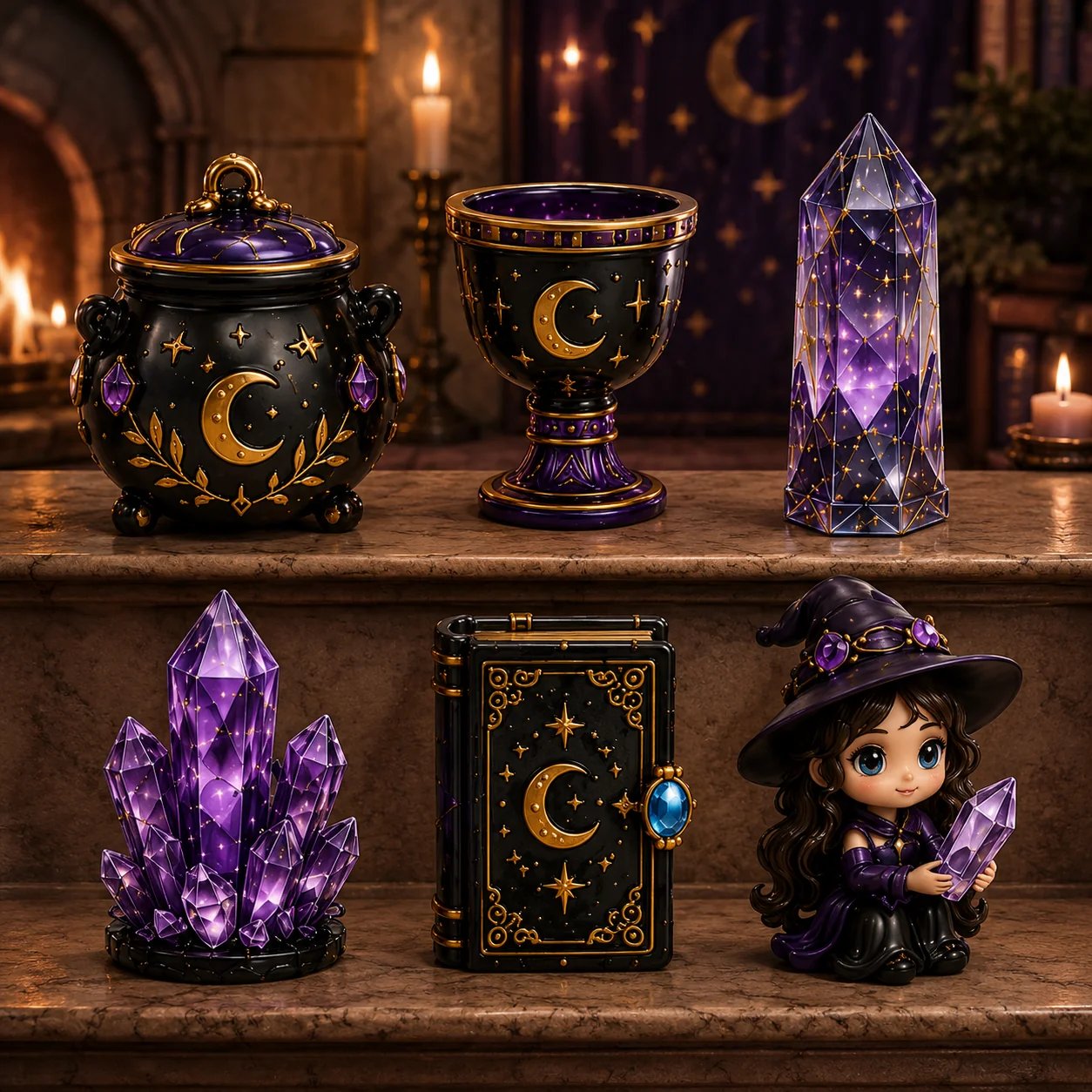 Witchy collector shelf display