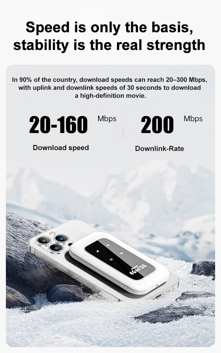 Portable WiFi device resting on an iPhone in a snowy landscape Portable WiFi device resting on an iPhone in a snowy landscape
