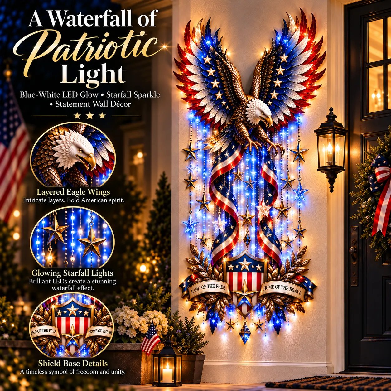 🦅 American Glory Cascade™ – Patriotic Eagle LED Wall Decor details