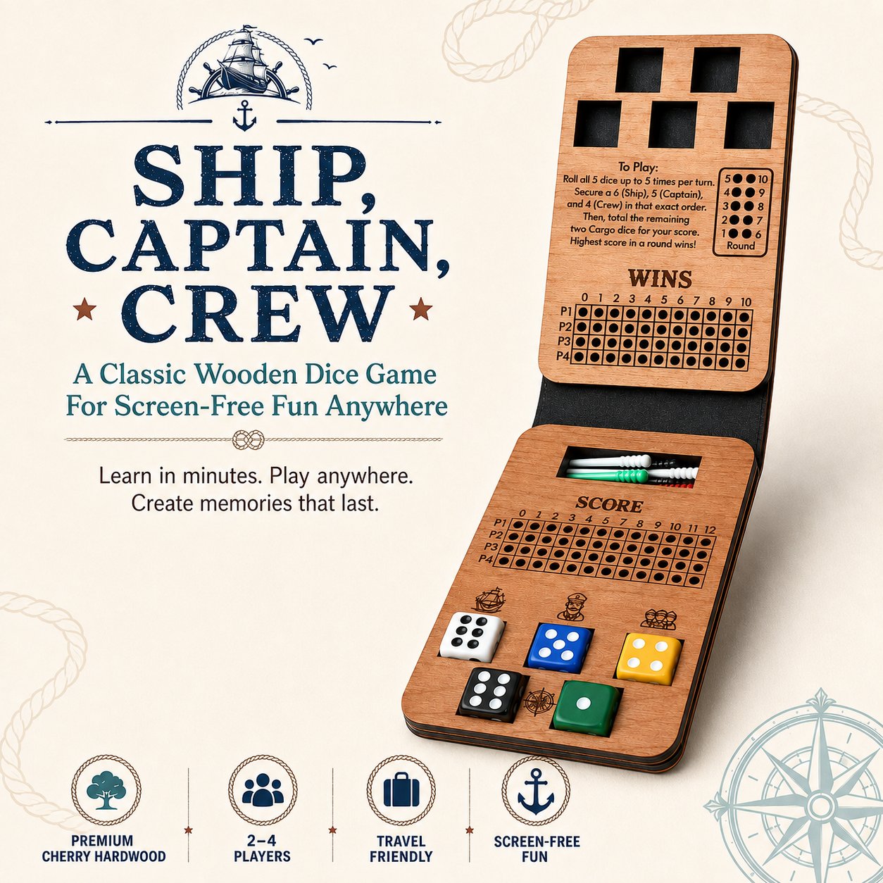 Screen Free Family Wooden Dice Game