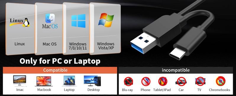 Alxum Laptop DVD Player USB C 3.0 Portable CD Burner with SD/TF Card Slot & 3 USB Ports Compatible with Mac, Windows, Linux Alxum Laptop DVD Player USB C 3.0 Portable CD Burner with SD/TF Card Slot & 3 USB Ports Compatible with Mac, Windows, Linux